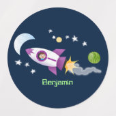 Étiquettes Joli vaisseau fusée dans l'espace dessin animé per (Design 2)