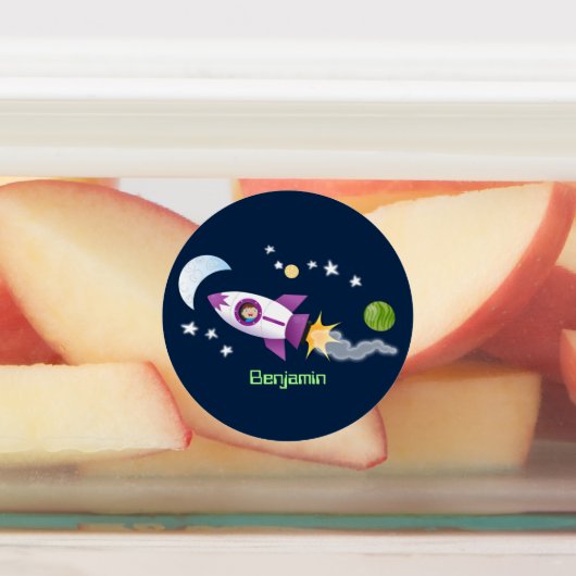 Étiquettes Joli vaisseau fusée dans l'espace dessin animé per (Apposé)