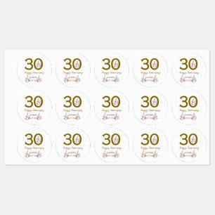 Étiquettes Joyeux 30e anniversaire nom date feuille rouge dor