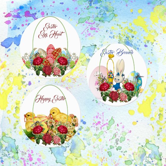 Étiquettes Joyeux Brunch de Pâques Chasse d'Oeufs Verdure pol