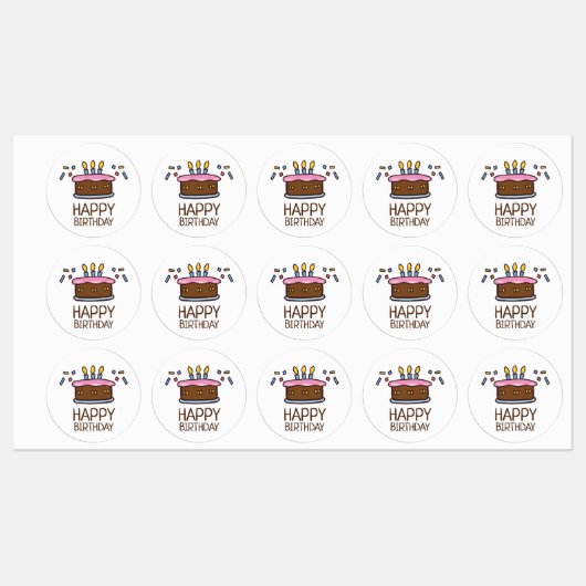 Étiquettes Joyeux gâteau d'anniversaire (Feuille)