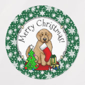 Étiquettes Joyeux Noël 2 Goldendoodle (rouge doré) mignonne (Design 1)
