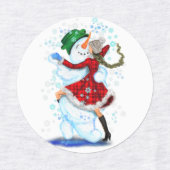 Étiquettes Joyeux Snowman et Fille Dance Tango fête de Noël (Design 1)