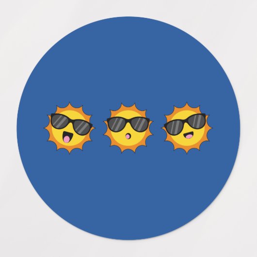 Étiquettes Kawaii Soleil avec lunettes de soleil Joyeux visag (Design 2)