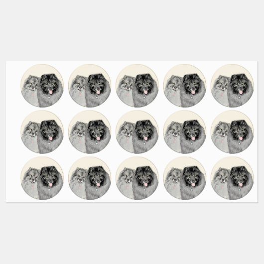 Étiquettes Keeshond Graphics Keeshond Maman et son (Feuille)