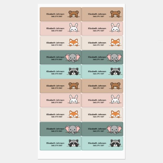 Étiquettes Kids Cute Animals Cartoon Name School (Feuille)