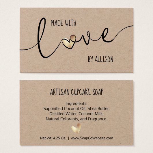 Étiquettes kraft "Cœur d'or élégant fait avec amou (Devant & derrière)
