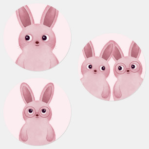 Étiquettes Lapin rose avec des lunettes pour l'anniversaire d