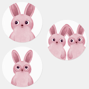 Étiquettes Lapin rose avec lunettes
