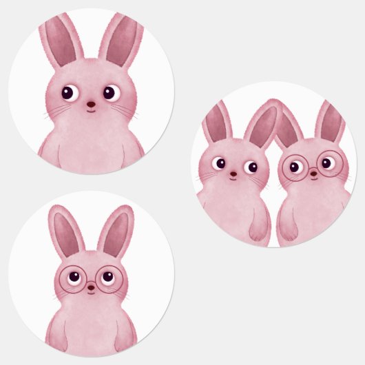 Étiquettes Lapin rose avec lunettes (Groupe)