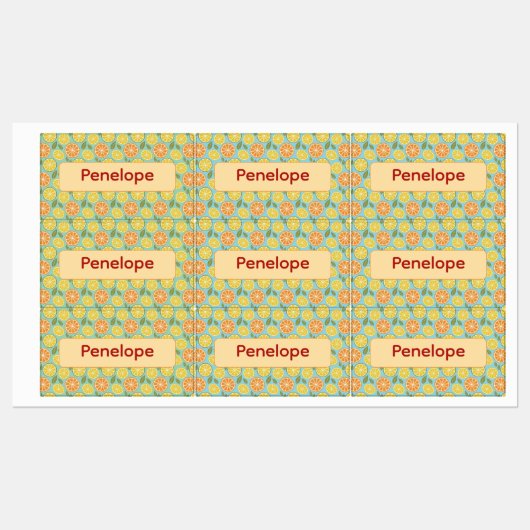 Étiquettes Lemon yellow blue pattern Labels with name (Feuille)