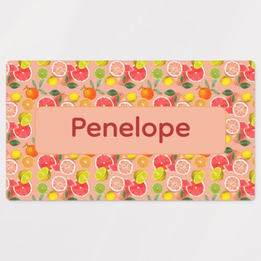Étiquettes Lemon yellow pink pattern Labels with name (Design 1)