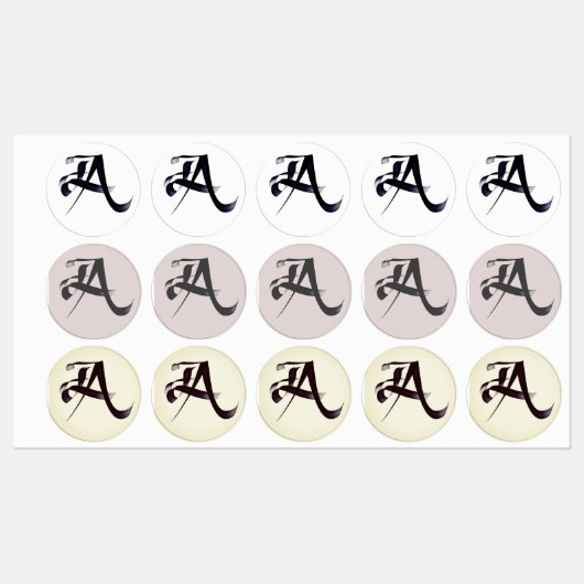 Étiquettes Lettre calligraphie "A" en 3 styles. (Feuille)