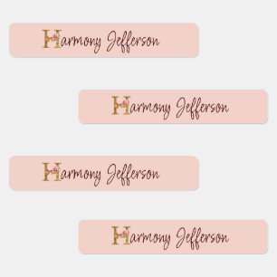 Étiquettes Lettre de nom personnalisée H Rose blush doré