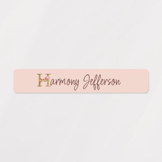 Étiquettes Lettre de nom personnalisée H Rose blush et feuill (Design 1)
