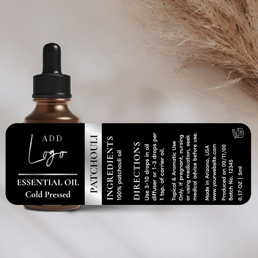 Étiquettes Logo en argent noir Essential Oil Bottle étanche