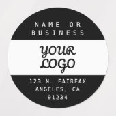 Étiquettes Logo et texte imperméables modernes | Noir et blan (Design 1)