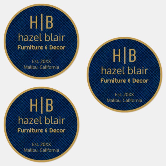 Étiquettes Logo Monogramme Or Moderne Carré bleu (Groupe)