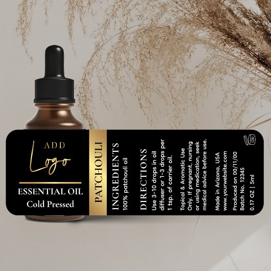 Étiquettes Logo Noir & Or Essential Oil Bottle étanche