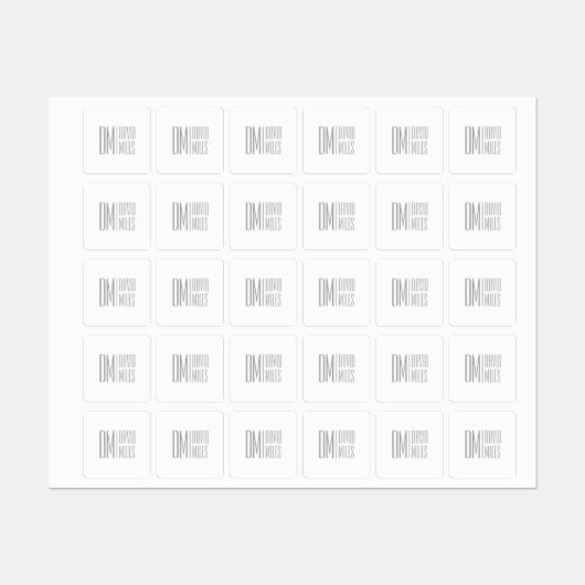 Étiquettes Logo Stylish Minimal & Modern Grey Initiales & Nom (Feuille)