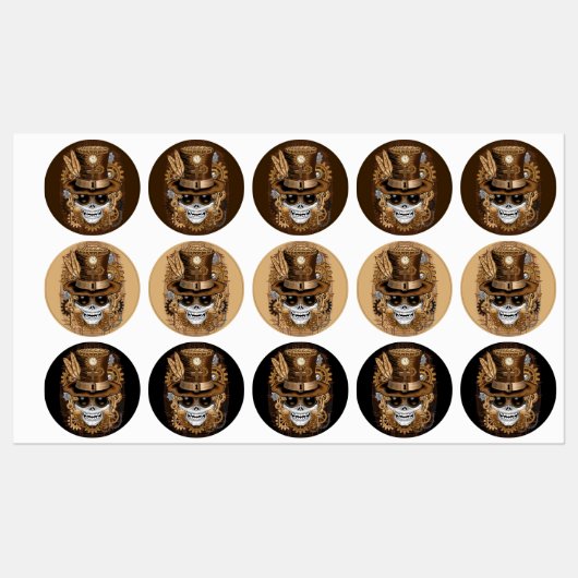 Étiquettes Machine rétro Voodoo à vapeur crâne (Feuille)