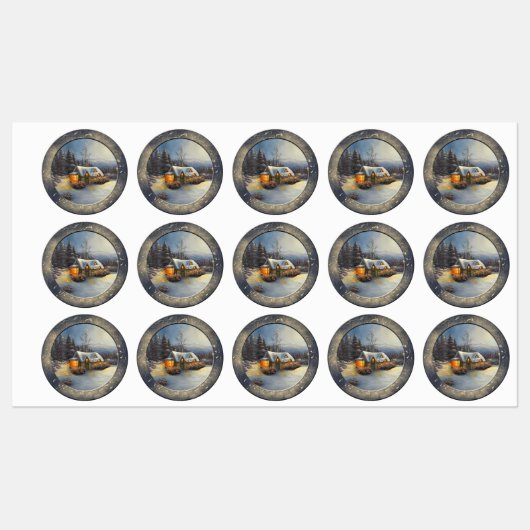 Étiquettes Maison cabine en hiver (Feuille)