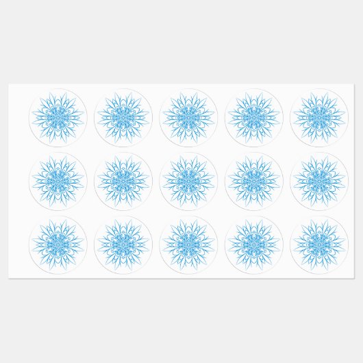 Étiquettes Mandala Flocon de Neige Bleu Élégant (Feuille)