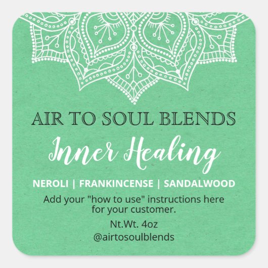 Étiquettes Mandala Vert Et Blanc (Devant)