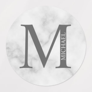 Étiquettes Marbre blanc Monogramme personnalisé et nom
