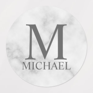 Étiquettes Marbre blanc Monogramme personnalisé et nom