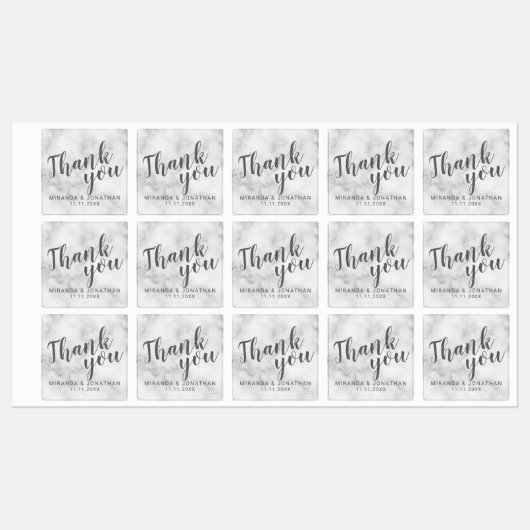 Étiquettes Marbre moderne Script mariage Favor Merci (Feuille)