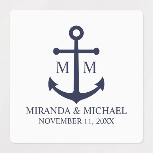 Étiquettes Mariage Ancre bleu marine (Design 1)