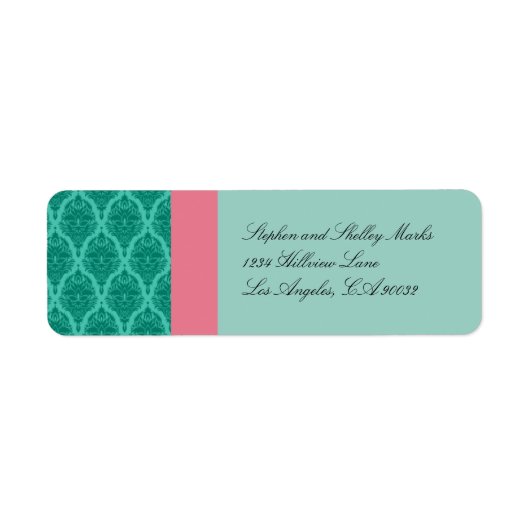 Étiquettes Mariage damassé vert et rose (Devant)