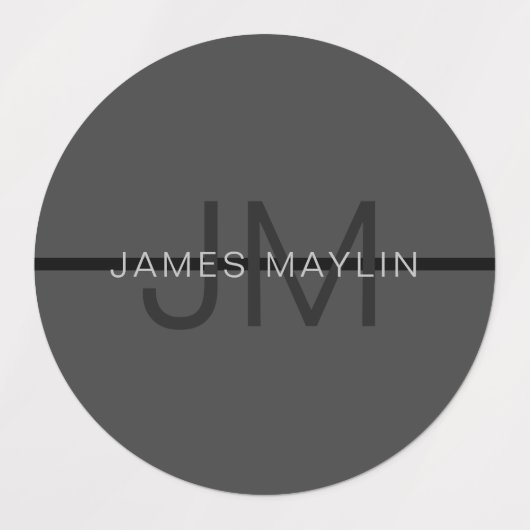 Étiquettes Masculine élégant gris foncé Nom et monogramme (Design 1)
