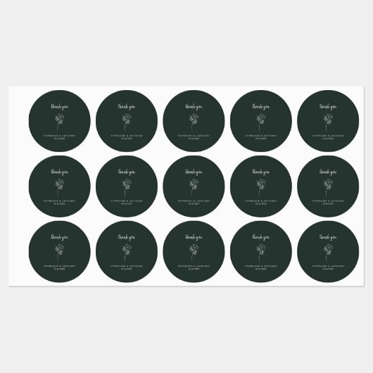 Étiquettes Merci de Mariage Fleur sauvage de Forest Green (Feuille)