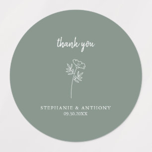 Étiquettes Merci de Mariage Fleur sauvage Sage Green