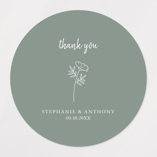 Étiquettes Merci de Mariage Fleur sauvage Sage Green (Design 1)
