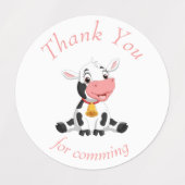 Étiquettes merci les autocollants de la Vache rose d'annivers (Design 2)