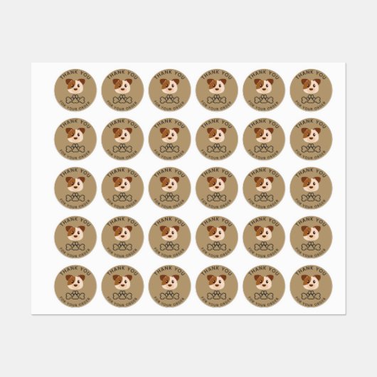 Étiquettes Merci pour votre commande, autocollant de chiot. c (Feuille)