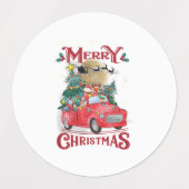 Étiquettes Merry Christmas Vintage Red Santa Truck (Design 1)
