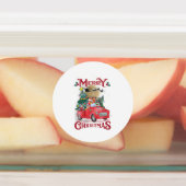 Étiquettes Merry Christmas Vintage Red Santa Truck (Apposé)