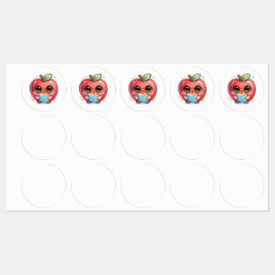Étiquettes Mignon Kawaii Apple Intelligent avec des Lunettes