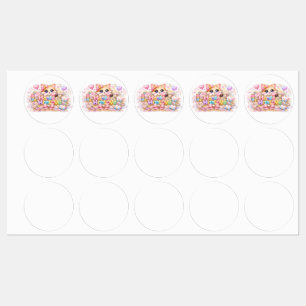 Étiquettes Mignon Kawaii Fabriqué Avec Amour Chat Nom Pastel