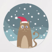 Étiquettes Mignonne chatte de noël, drôle chat porte chapeau  (Design 1)