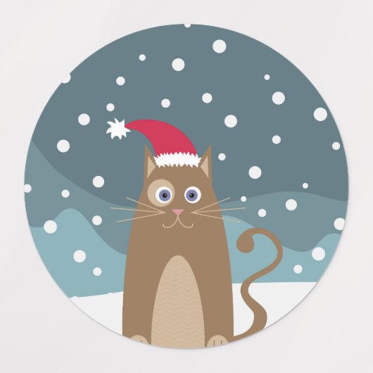Étiquettes Mignonne chatte de noël, drôle chat porte chapeau  (Design 1)