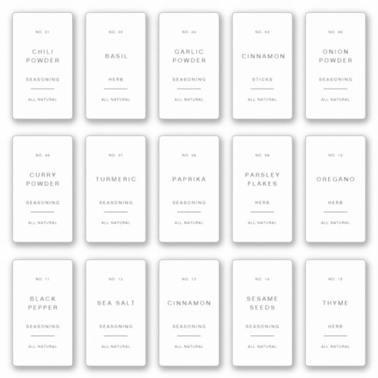 Étiquettes minimales pour pots d'épices Autocollan (Devant)