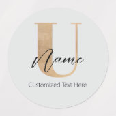 Étiquettes Moderne Monogramme Initiale U & Nom Personnalisé (Design 2)
