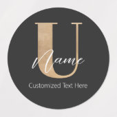 Étiquettes Moderne Monogramme Initiale U & Nom Personnalisé (Design 1)