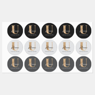 Étiquettes Moderne Monogramme Initiale U & Nom Personnalisé