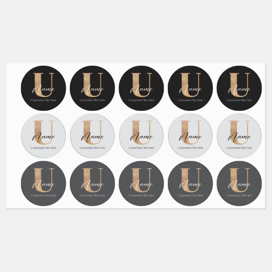 Étiquettes Moderne Monogramme Initiale U & Nom Personnalisé (Feuille)